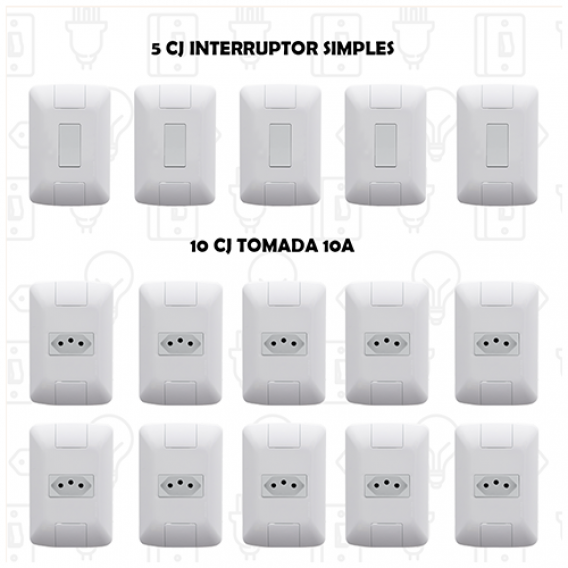 Cj 5 Cj Interruptor simples + 10 cj Tomada 10a 4x2 - Tramontina Aria